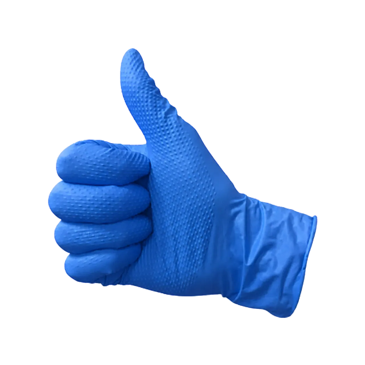 A blue textured cleaning glove