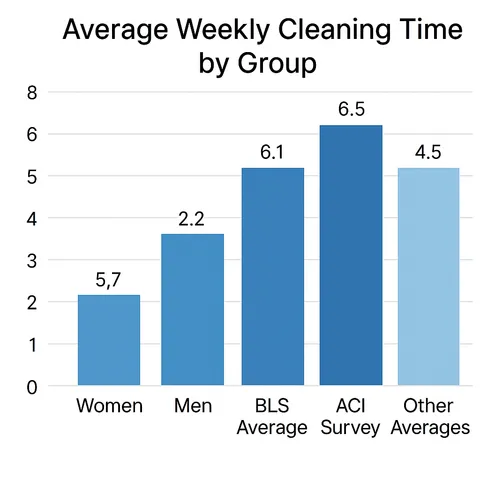 Graph showing weekly cleaning time by gender and household type in the U.S.
