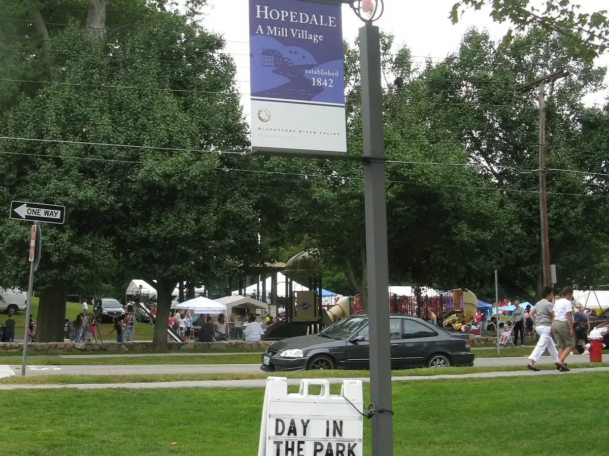 A summer fair on the green at Hopedale Town Park