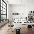 An open-plan office with desks and chairs