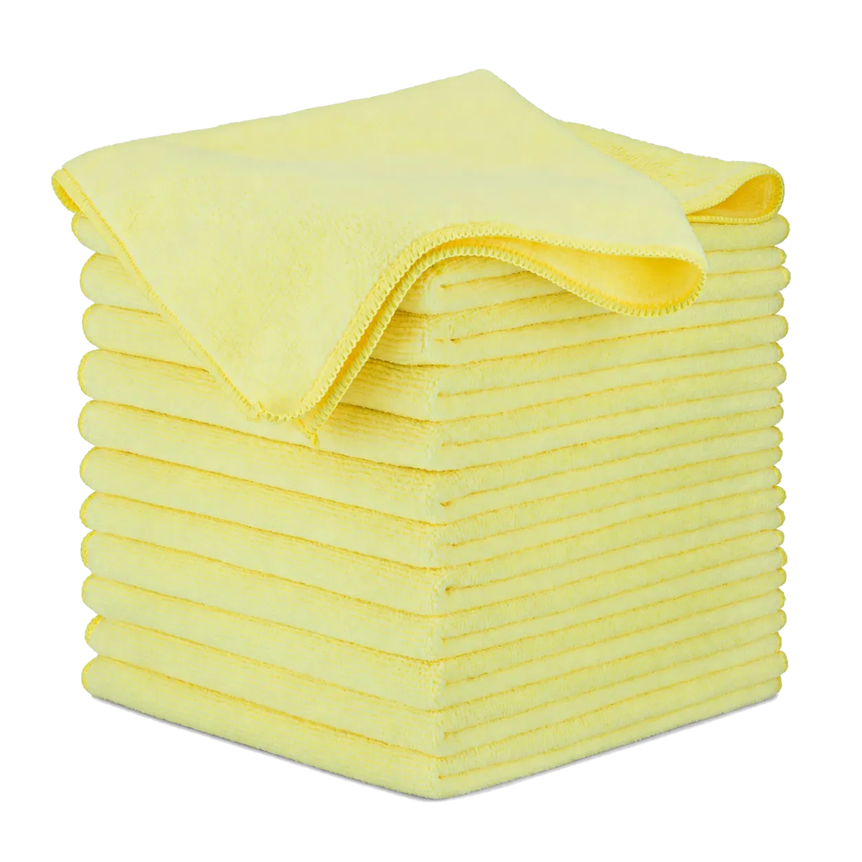 A stack of folded yellow microfiber cloths